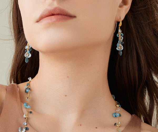 Boucles D'oreilles Or 18K Ovale - Topaze Turquoise Et CZ - Clous - Neuf Avec étiquettes