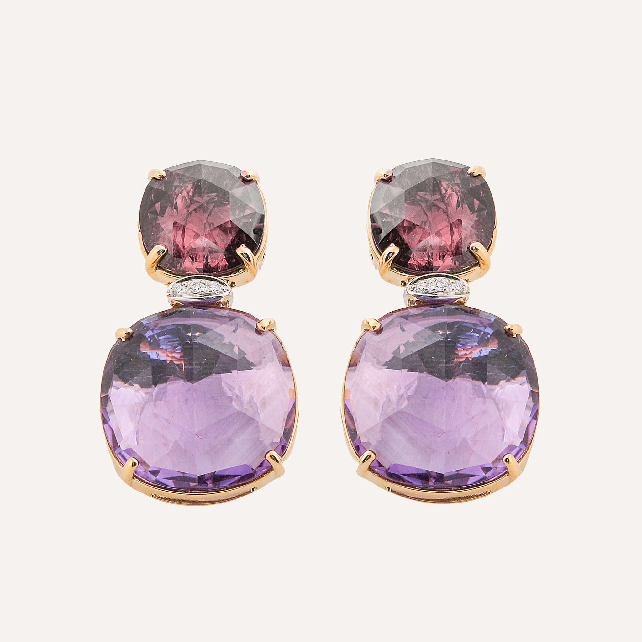 18kt Yellow Gold Drop Earrings with Pink Tourmaline