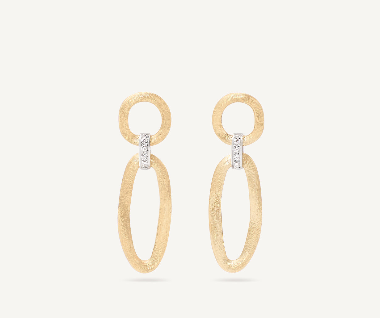 18kt yellow gold link drop earrings with diamond element
