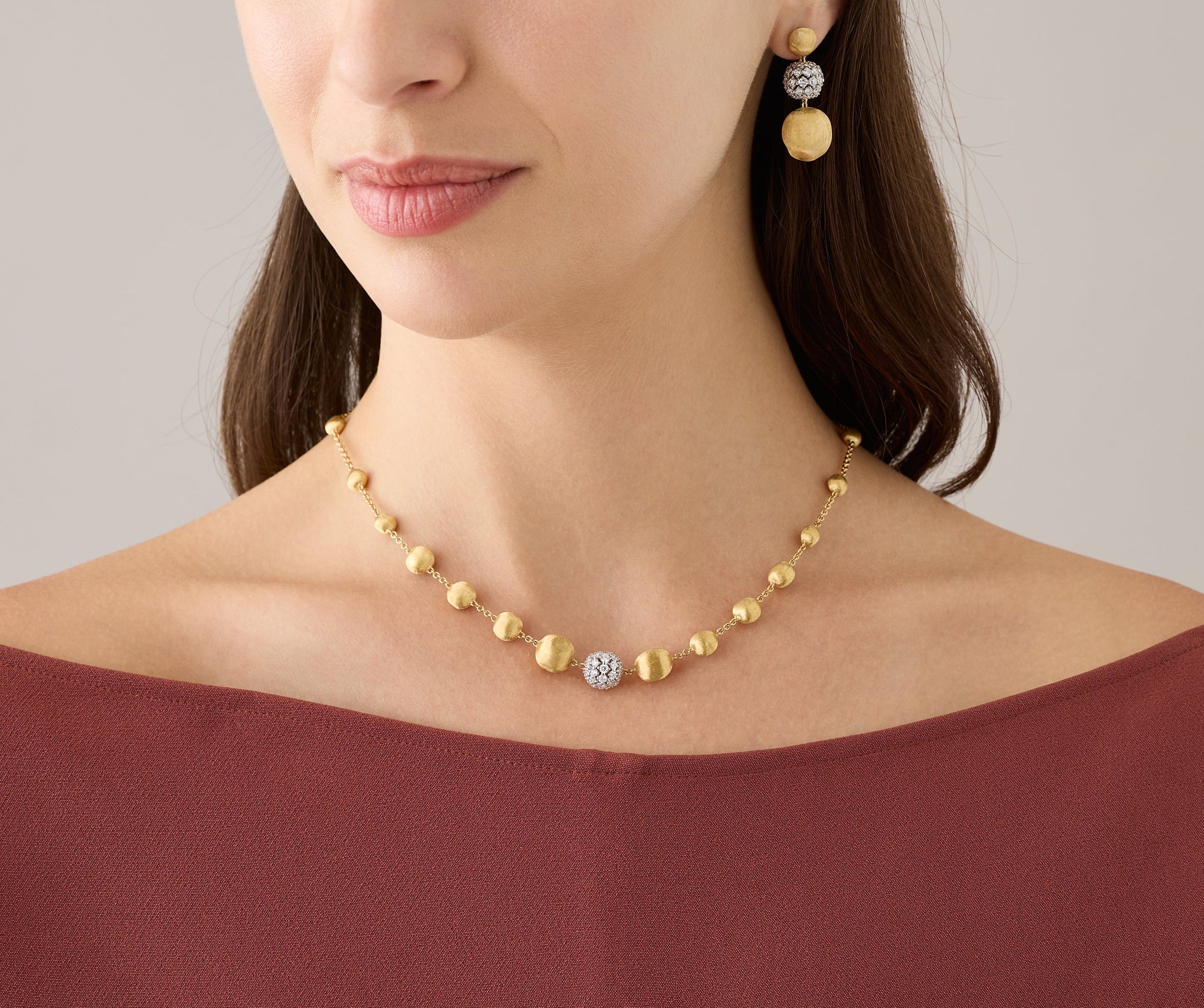 18kt Yellow Gold Boule Necklace with Diamond Pavé – Marco Bicego