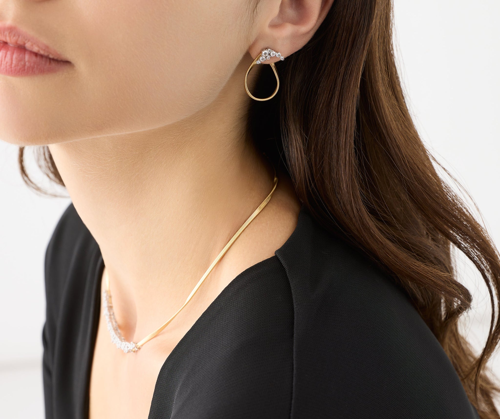 SILVEGO Orecchini Donna Oro Giallo 14K (585) – Design Onde Con Zirconia Cubica, 37 Mm, In Scatola Regalo