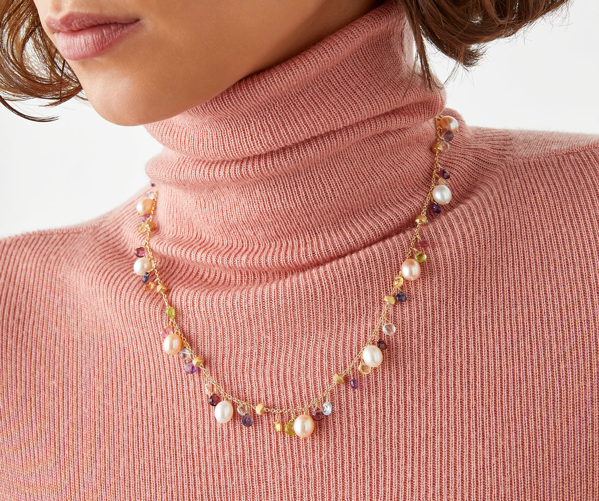 Gold necklace with pearls and multicoloured gemstones – Marco Bicego